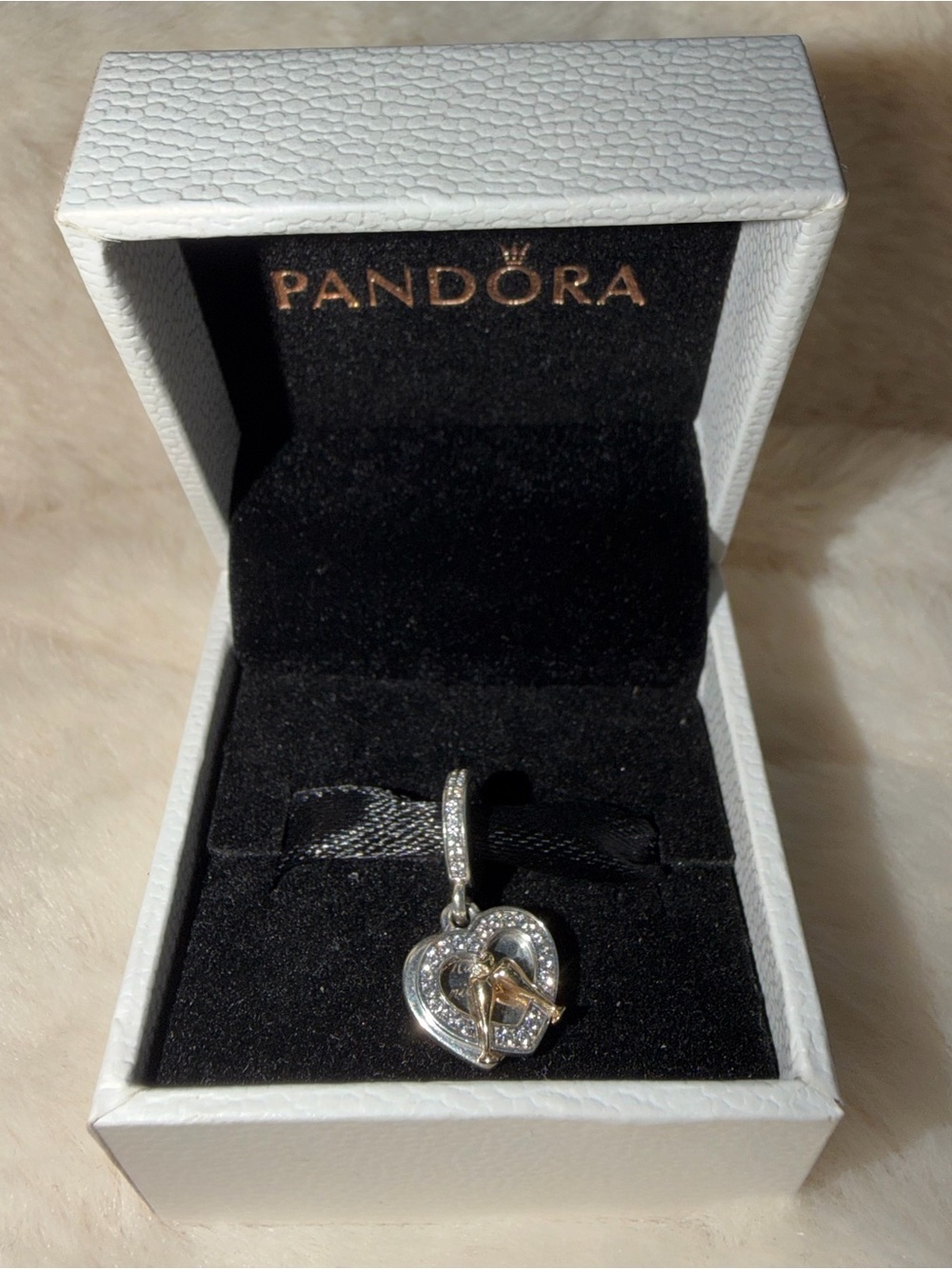 Pandora “Happy Anniversary” Dangle Charm Two Tone and Clear Cubic Zirconia